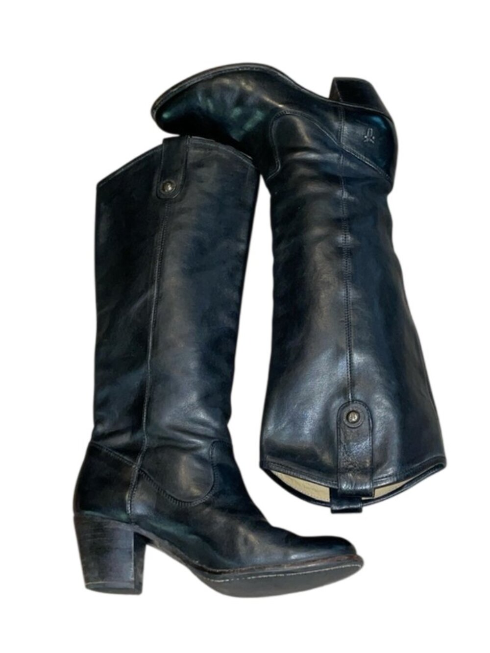 FRYE Jackie Button Leather Tall Boots Women's 8B Black Knee High 76575